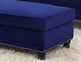 ZNTS Living Room XL- Cocktail Ottoman Indigo Blue Velvet Accent Studding Trim Wooden Legs HSESF00F6436