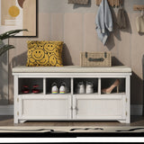 ZNTS TREXM Rustic Style Two-Door Storage Bench, with Linen Upholstered Top Cushion for Entryway, Foyer or WF299116AAK