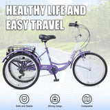 ZNTS Adult Tricycle Trikes,3-Wheel Bikes,24 Inch Wheels 7 Speed Cruiser Bicycles with Large Shopping W101966197