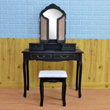 ZNTS Tri-fold Mirror Dresser with Dressing Stool Black 43450776