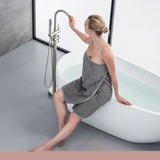 ZNTS TrustMade Double Handle Freestanding Tub Filler with Handshower, Brushed Nickel - R01 TMFTFLYJ-R01BN