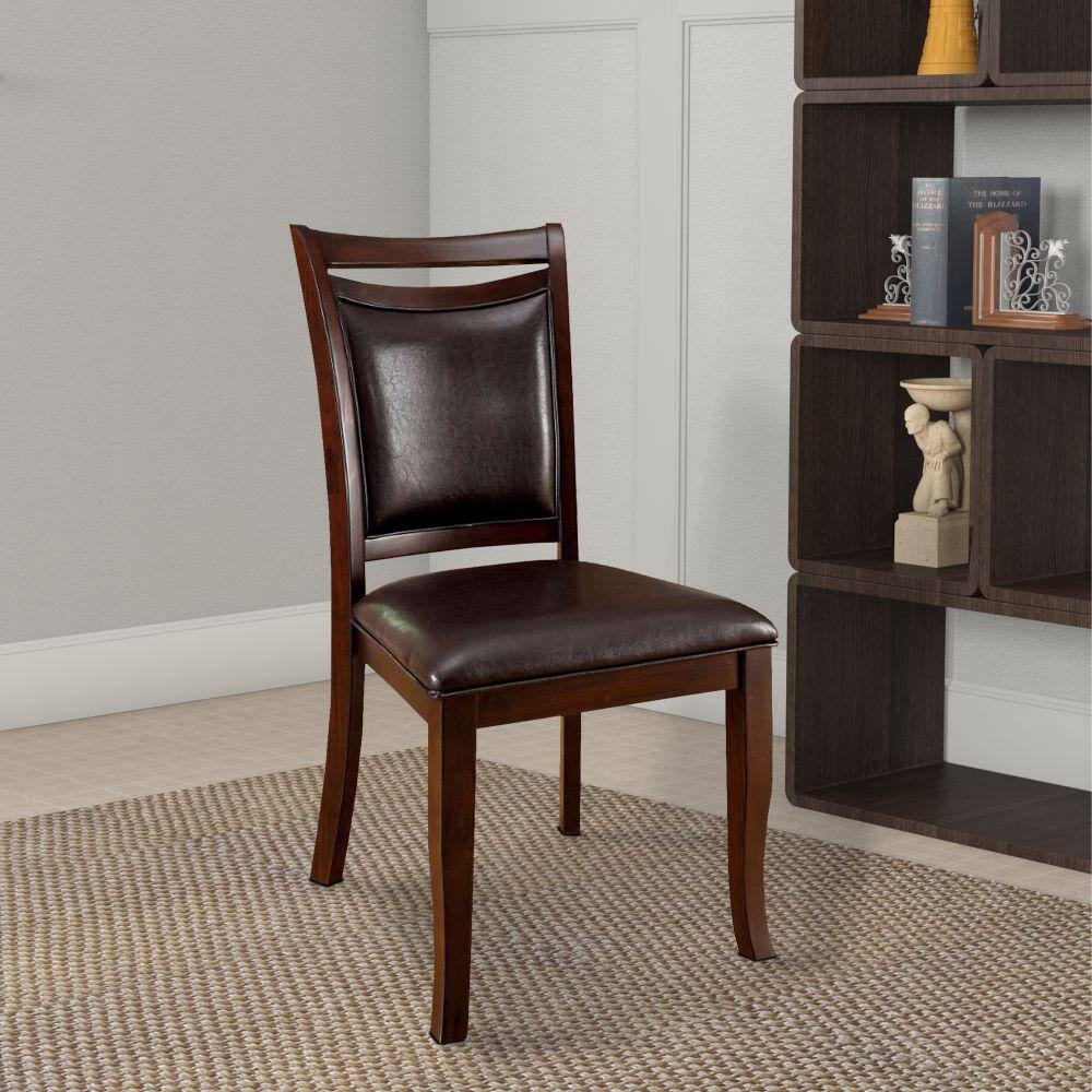 ZNTS Transitional Dining Room Side Chairs Set of 2 Chairs only Dark Cherry / Espresso Padded Leatherette B01152300