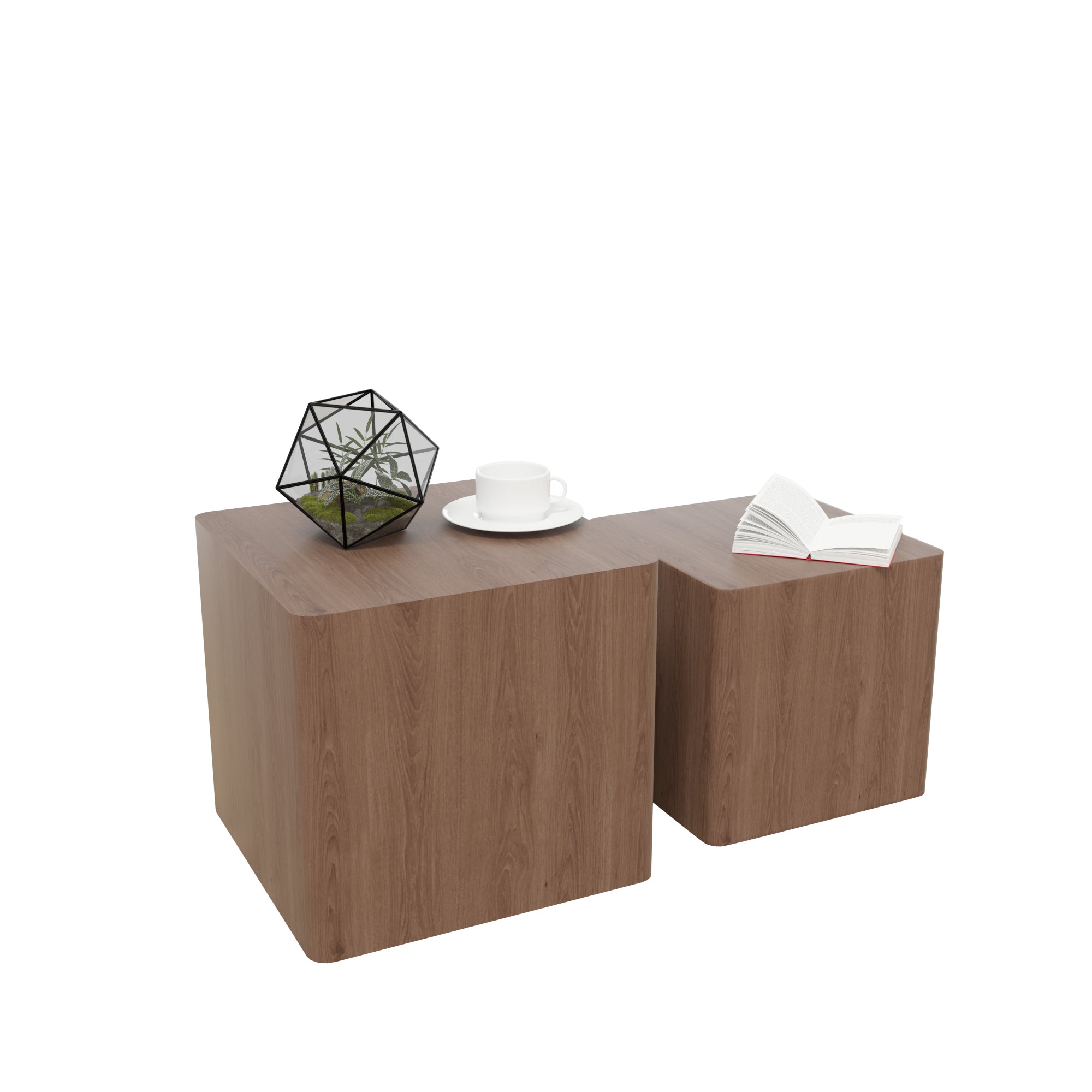 ZNTS MDF Nesting table/side table/coffee table/end table for living room,office,bedroom Walnut, set of 2 W87657413