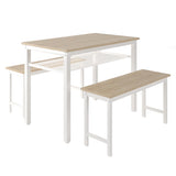 ZNTS 3 Pieces Farmhouse Kitchen Table Set with Two Benches, Metal Frame and MDF Board,white W57868887