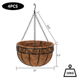 ZNTS 4pcs 10" Black Painted Round Wrought Iron Coconut Palm Hanging Basket 79276532