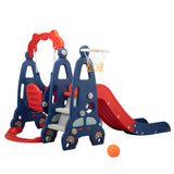 ZNTS 3 In 1 Slide and Swing Set with Basketball Hoop for 1-8 Years Old Children Indoor and Outdoor, Red & W2181139445