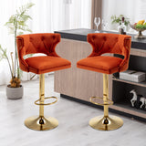 ZNTS Bar Stools With Back and Footrest Counter Height Dining Chairs-Velvet Orange-2PCS/SET W67663284