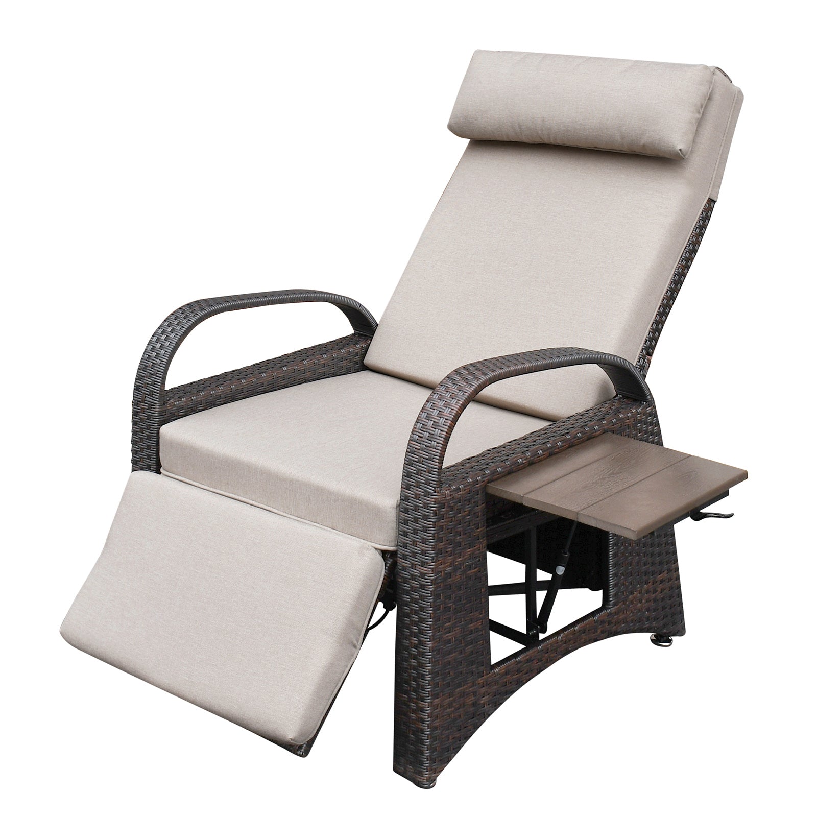 ZNTS Outdoor Recliner Chair,PE Wicker Adjustable Reclining Lounge Chair and Removable Soft Cushion, with W1889107782