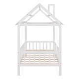 ZNTS Twin Size Wood House Bed with Fence, White WF289640AAK
