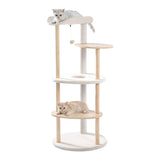 ZNTS Multi-Level Cat Tree Modern Cat Tower Wooden Activity Center with Scratching Posts Beige 95146887