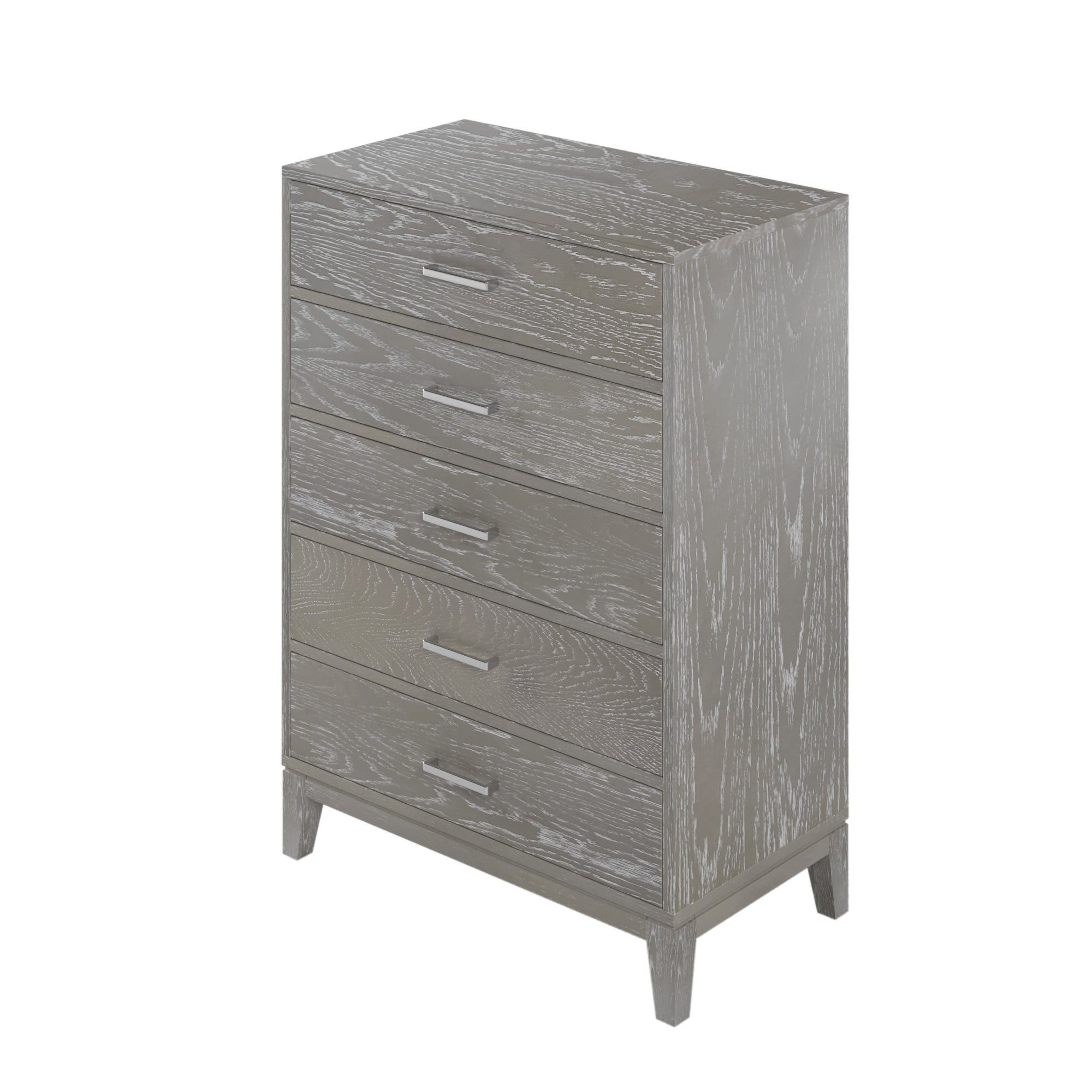 ZNTS Modern Concise Style Grey Wood Grain Five-Drawer Chest with Tapered Legs and Smooth Gliding Drawers WF300183AAE