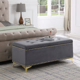 ZNTS Large Storage Benches Set, Nailhead Trim 2 in 1 Combination Benches, Tufted Velvet Benches with Gold W1420104348