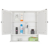 ZNTS Double Door Mirror Indoor Bathroom Wall Mounted Cabinet Shelf White 06193321