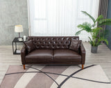 ZNTS Brown PU Leather Sponge Sofa, Indoor Sofa, Removable Wooden Feet, Tufted Buttons 62729230