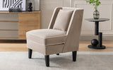 ZNTS Velvet Upholstered Accent Chair with Cream Piping, Tan and Cream WF316097AAT