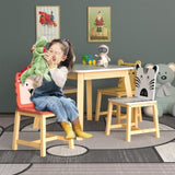 ZNTS 5 Piece Kiddy Table and Chair Set , Kids Wood Table with 4 Chairs Set Cartoon Animals W80860280