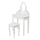 ZNTS Children's Wooden Dressing Table Reversible Round Mirror Dressing Table Chair Three Drawers White 09401206
