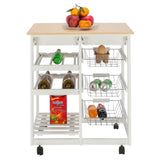 ZNTS Moveable Kitchen Cart with Two Drawers & Two Wine Racks & Three Baskets White 67160366