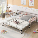 ZNTS Twin Size Metal Daybed with Adjustable Trundle, Pop Up Trundle, Silver WF301146AAN