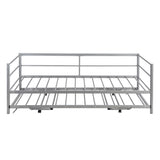 ZNTS Twin Size Metal Daybed with Adjustable Trundle, Pop Up Trundle, Silver WF301146AAN