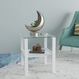 ZNTS Glass two layer tea table, small round table, bedroom corner table, living room white side 49513670