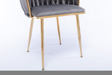 ZNTS Modern Design Golden Metal Frame Velvet Fabric Dining Chair with Golden Legs,Set of 2,Grey W124956159