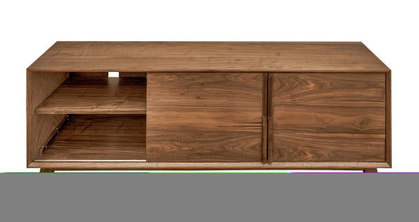 ZNTS 23.6 H x 15.7 W x 63 D Walnut Mid-Century Modern Media Cabinet with Two Sliding Doors and Adjustable B085114765