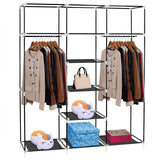 ZNTS 69" Portable Clothes Closet Non-Woven Fabric Wardrobe Double Rod Storage Organizer Black 23382400