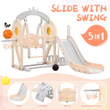 ZNTS Toddler Slide and Swing Set 5 in 1, Kids Playground Climber Slide Playset with Basketball Hoop PP304159AAH