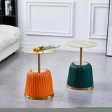 ZNTS Luxury Gold Top with Metal Covered Green PU Side Table, Small Sofa Table W171894530