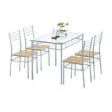 ZNTS [110 x 70 x 76cm] Iron Glass Dining Table and Chairs Silver One Table and Four Chairs MDF Cushion 95820991