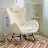 ZNTS Rocking Chair Nursery, Teddy Upholstered Rocker Glider Chair with High Backrest, Adjustable Headrest W680127248