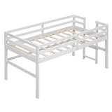 ZNTS Wood Twin Size Loft Bed with Side Ladder, Antique White WF312787AAK