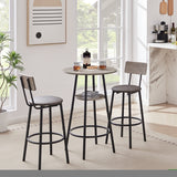 ZNTS Round bar stool set with shelf, upholstered stool with backrest Grey, 23.62'' W x 23.62'' D x W1162101846