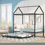 ZNTS Twin Size Kids House Bed With Trundle, Metal House Bed Black MF294097AAB