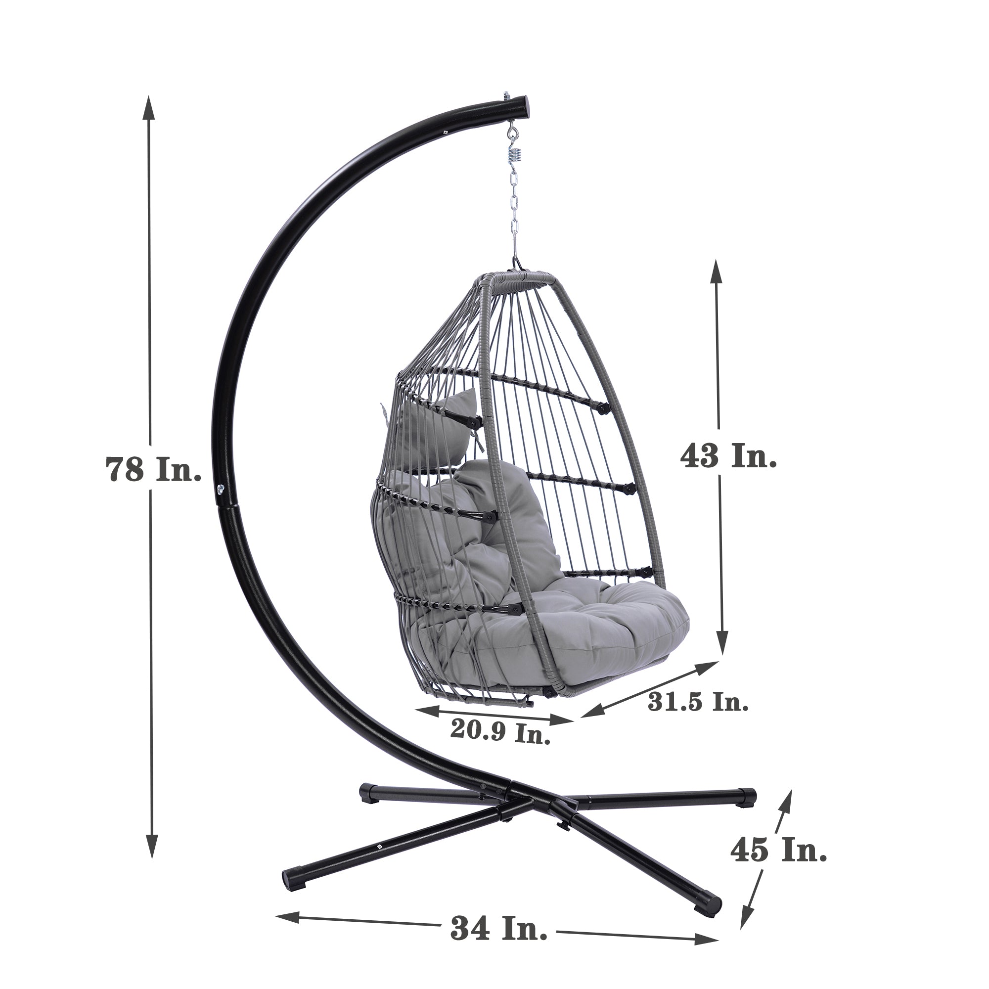 ZNTS Outdoor Patio Wicker Folding Hanging Chair,Rattan Swing Hammock Egg Chair With C Type Bracket, With 32571175