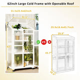 ZNTS TOPMAX 62inch Height Wood Large Greenhouse Balcony Portable Cold Frame with Wheels and Adjustable WF297923AAK