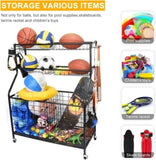 ZNTS Sports Equipment Organizer, Sports Gear Basketball Storage with Baskets and Hooks,Ball Storage Rack, 38321058