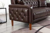 ZNTS Brown PU Leather Sponge Sofa, Indoor Sofa, Removable Wooden Feet, Tufted Buttons 62729230