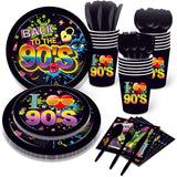 ZNTS 90s Birthday Paper Plates Party Skating Post Tape Audio Hip Hop Disposable Tableware Set Party 20611068
