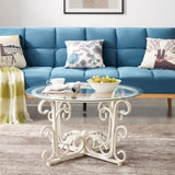 ZNTS Glass Coffee Table with Sturdy Iron Leaf-shape Base, Leisure Cocktail Table with Tempered Glass Top W2167132673