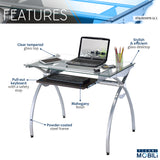 ZNTS Techni Mobili Contempo Clear Glass Top Computer Desk with Pull Out Keyboard Panel, Clear RTA-00397B-GLS