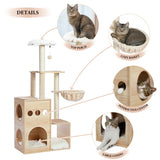 ZNTS Modern Luxury Cat Tree Wooden Multi-Level Cat Tower Cat Sky Castle With 2 Cozy Condos, Cozy Perch, 30428958