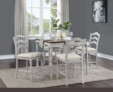 ZNTS ACME Bettina 5PC COUNTER HEIGHT TABLE SET Beige Fabric, Antique White & Weathered Oak Finish DN01439