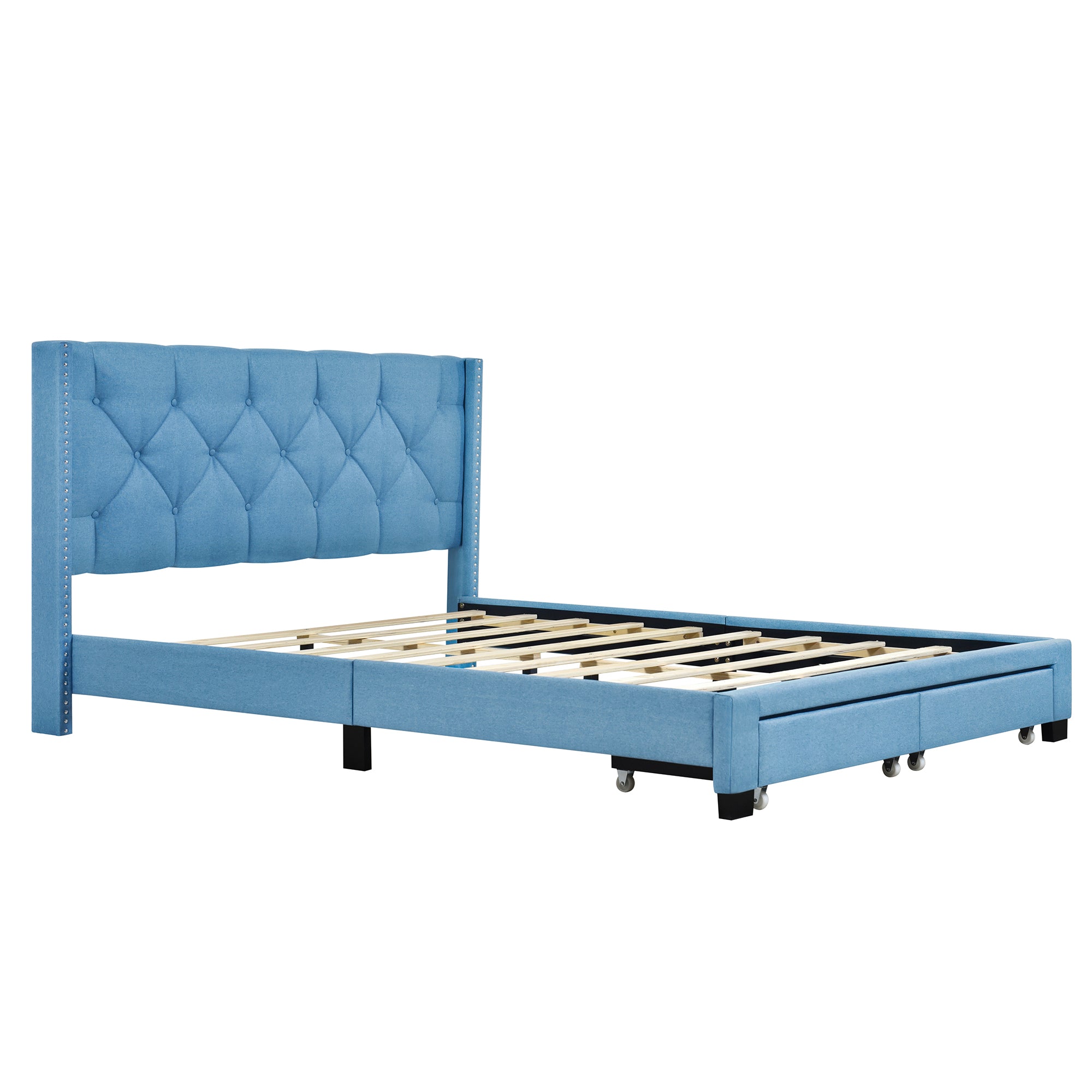 ZNTS Queen Size Storage Bed Linen Upholstered Platform Bed with Two Drawers - Blue WF303649AAC