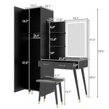 ZNTS Makeup Vanity Table Slim Armoire Wardrobe Set, Dressing Table with LED Mirror Power Outlets 90566716