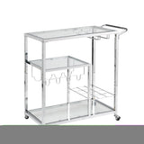 ZNTS Contemporary Chrome Bar Serving Cart Tempered Glass Metal Frame Wine Storage W82147488