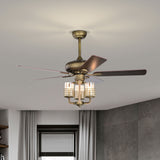 ZNTS [Video]52inch Bronze Metal 3 Lights Ceiling Fan with 5 Wood Blades, Two-color fan blade, AC Motor, EL297347AAA