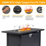 ZNTS 43-Inch Fire Table,50000 BTU Gas Firepit with Volcanic Stone Black 45855548