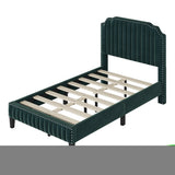 ZNTS Modern Velvet Curved Upholstered Platform Bed , Solid Wood Frame , Nailhead Trim, Green WF298929AAF